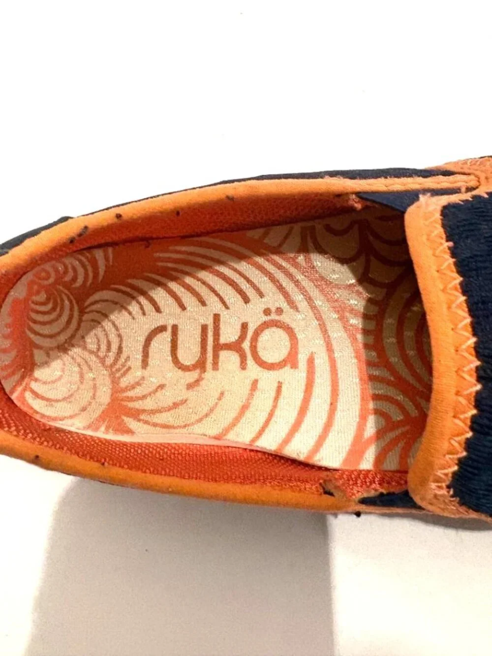 Women's Ryka Harlow Navy Blue & Salmon Slip on Comfort Sneaker Shoes size 7